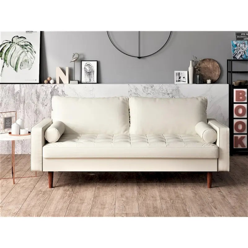 Faux Leather Mid-Century Loveseat – 2-Seat, Multiple Colors