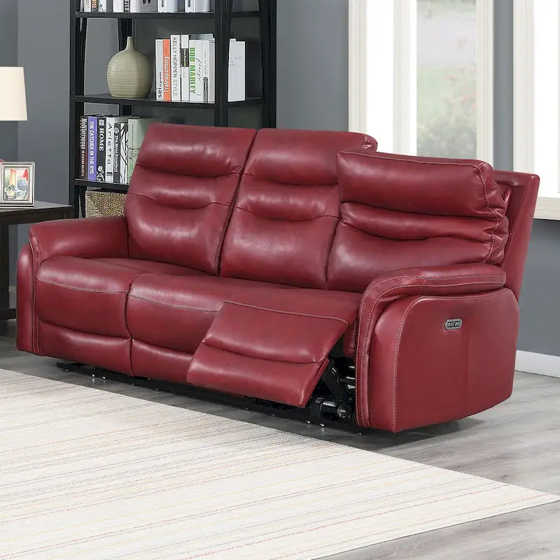 Top Grain Leather Power Reclining Sofa – Brown / Red, 3-Seat