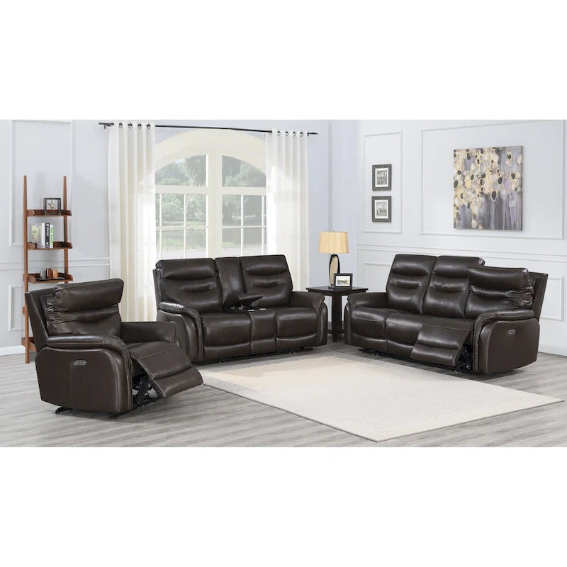 Top Grain Leather Power Reclining Sofa – Brown / Red, 3-Seat