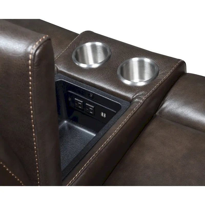 Top Grain Leather Power Reclining Sofa – Brown / Red, 3-Seat
