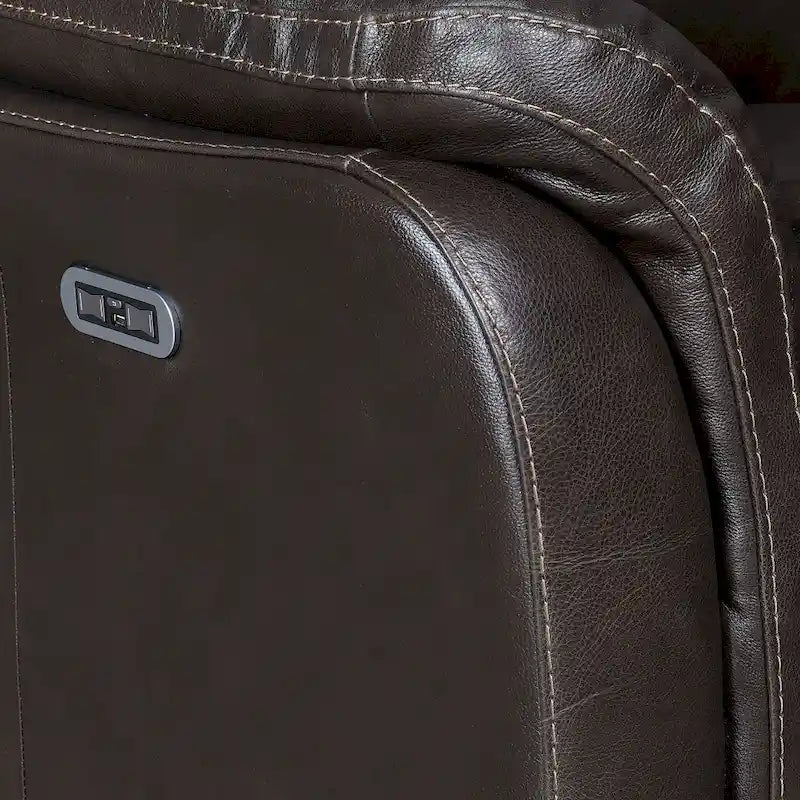 Top Grain Leather Power Reclining Sofa – Brown / Red, 3-Seat