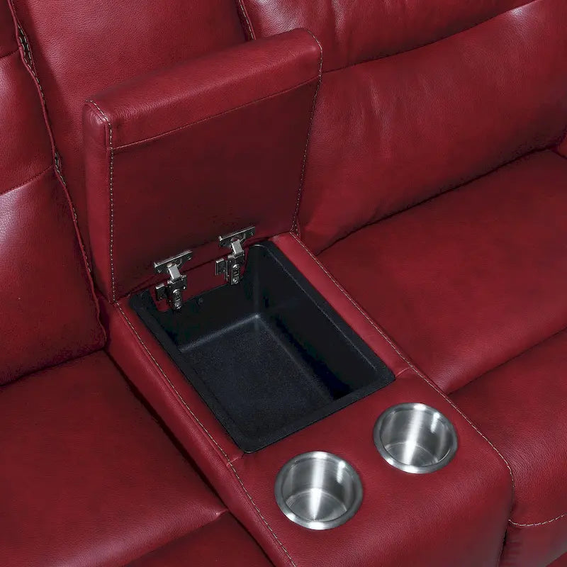 Top Grain Leather Power Reclining Sofa – Brown / Red, 3-Seat
