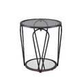 Glass Top Metal End Table with Mirror Shelf – Grey / Chrome