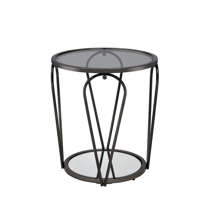 Glass Top Metal End Table with Mirror Shelf – Grey / Chrome