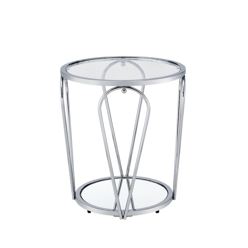 Glass Top Metal End Table with Mirror Shelf – Grey / Chrome