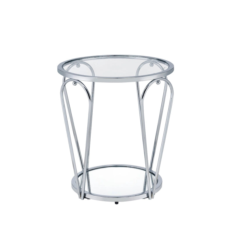 Glass Top Metal End Table with Mirror Shelf – Grey / Chrome