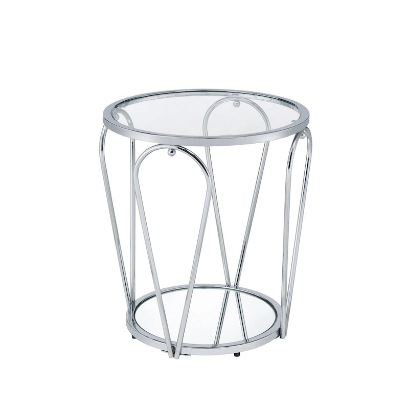 Glass Top Metal End Table with Mirror Shelf – Grey / Chrome