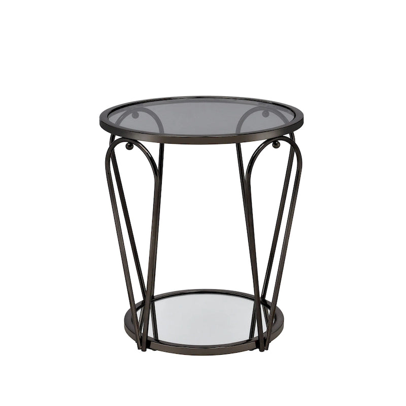 Glass Top Metal End Table with Mirror Shelf – Grey / Chrome