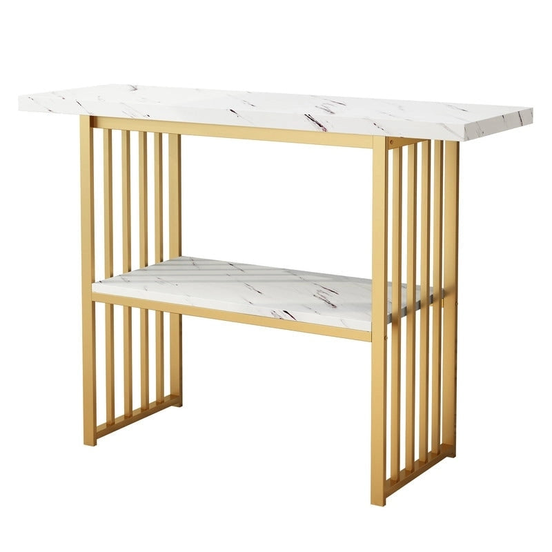 Narrow Console Table with Geometric Metal Legs – Gold / Black