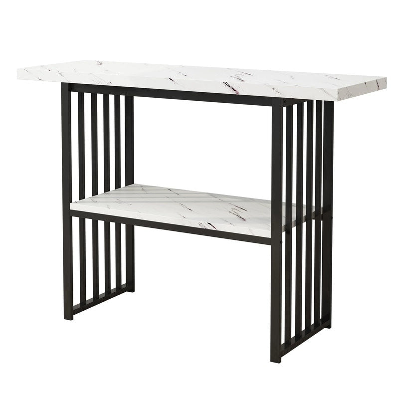 Narrow Console Table with Geometric Metal Legs – Gold / Black