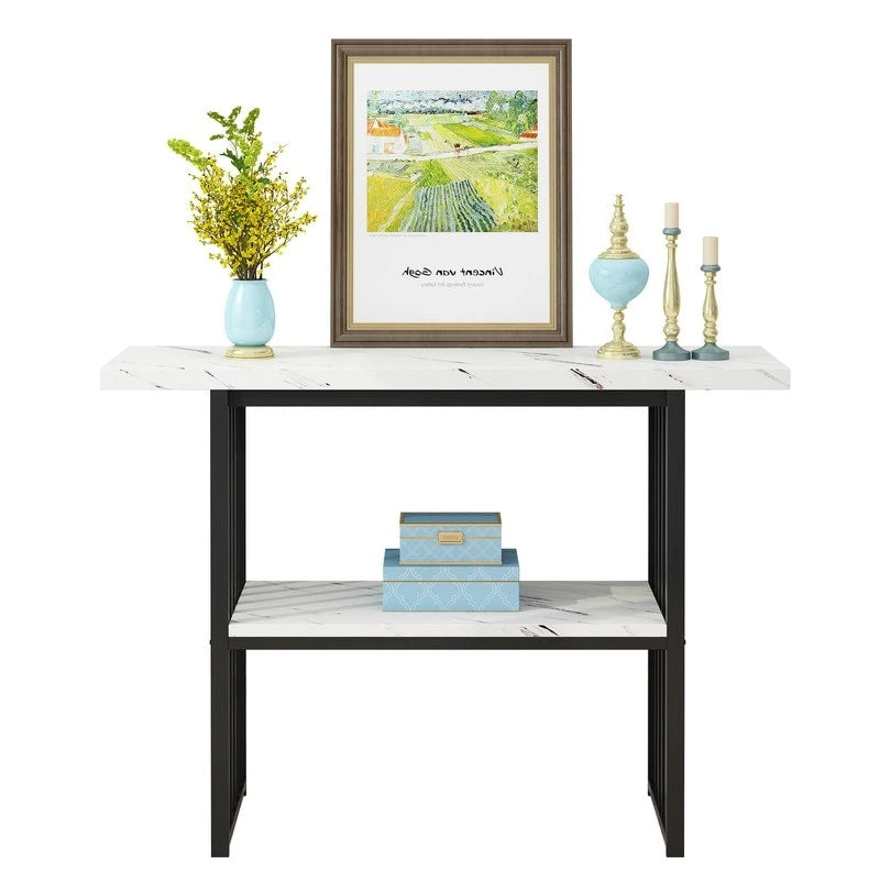 Narrow Console Table with Geometric Metal Legs – Gold / Black