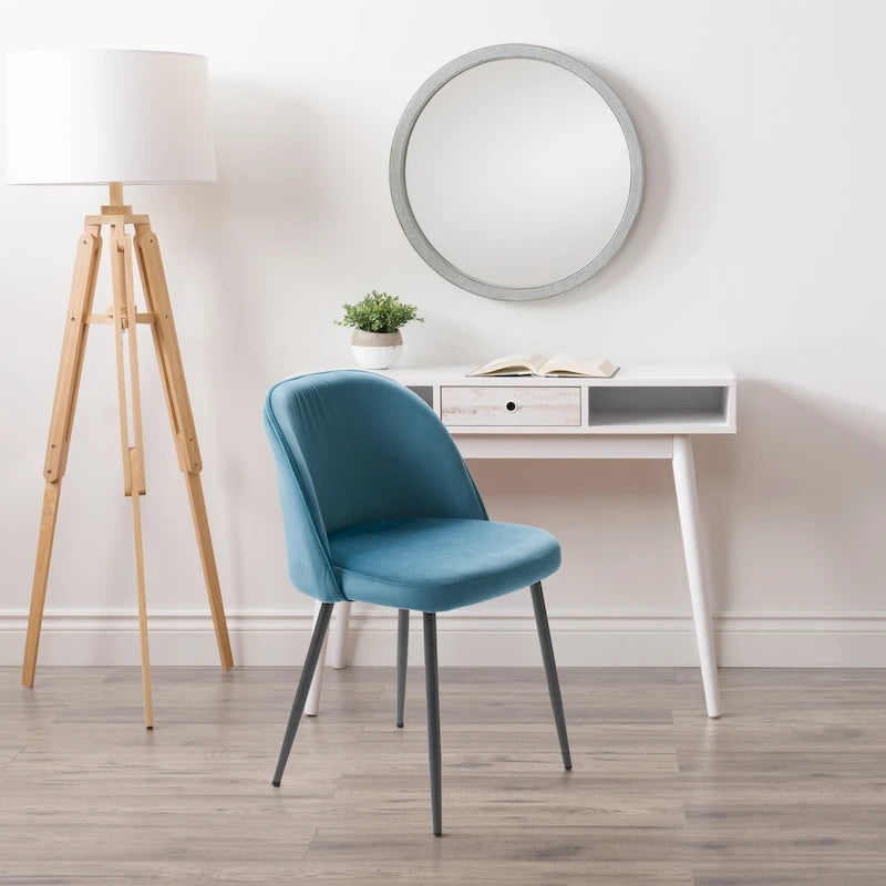 Blue / Teal / Beige Velvet Upholstered Dining Chair – Single Seat