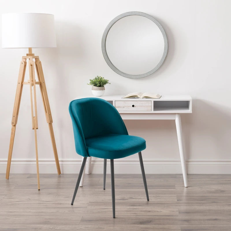 Blue / Teal / Beige Velvet Upholstered Dining Chair – Single Seat