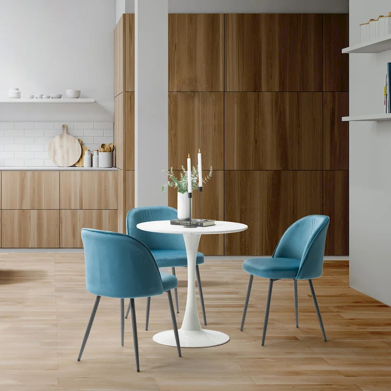 Blue / Teal / Beige Velvet Upholstered Dining Chair – Single Seat