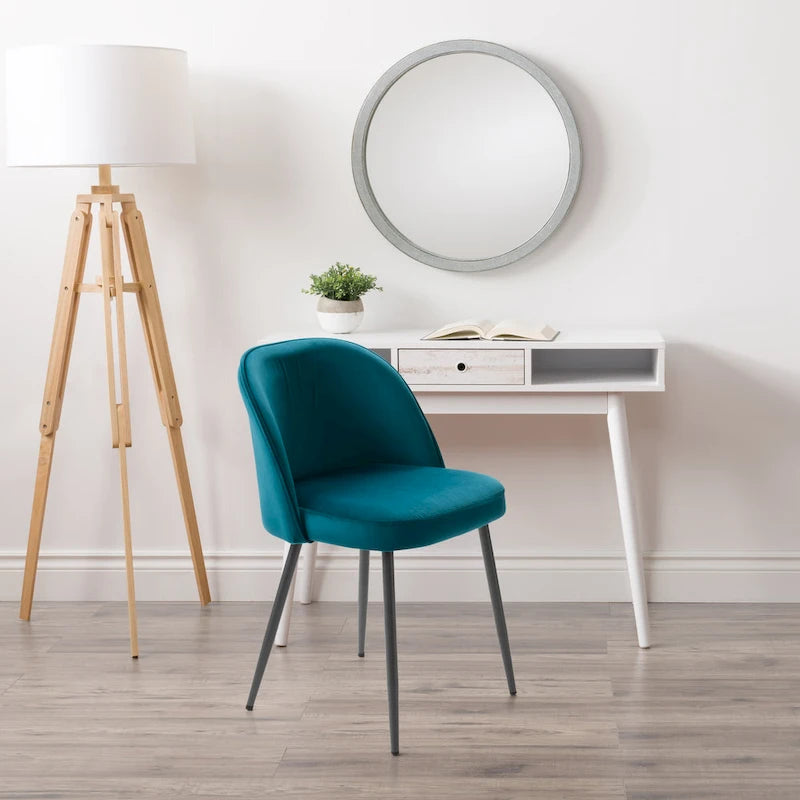Blue / Teal / Beige Velvet Upholstered Dining Chair – Single Seat