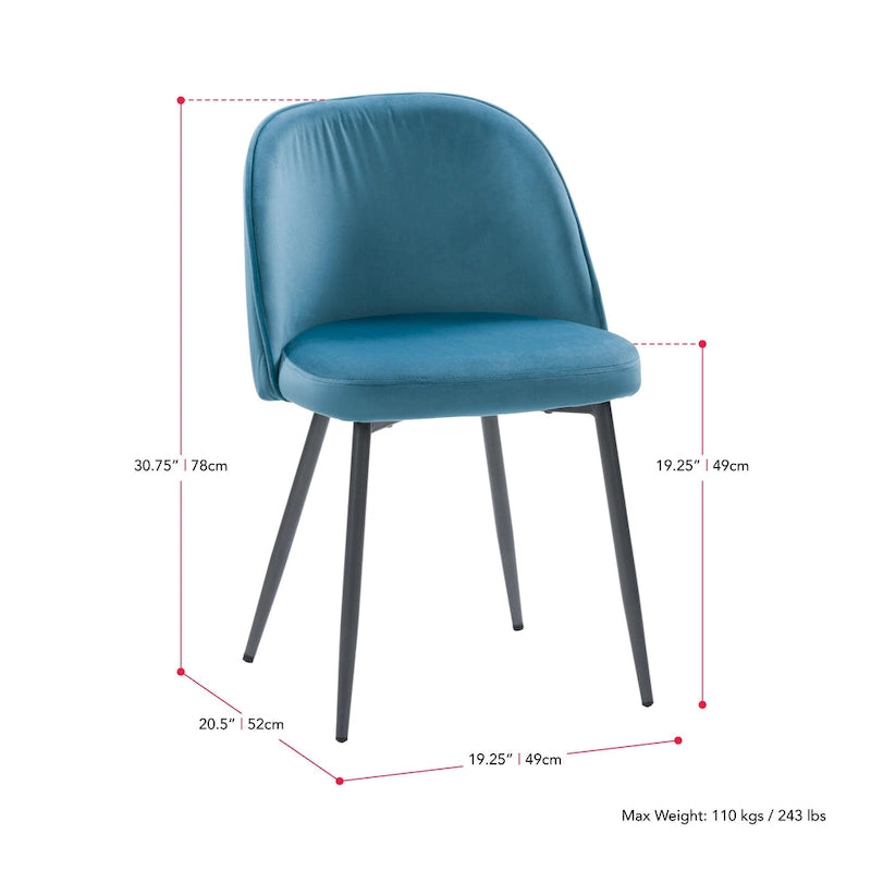 Blue / Teal / Beige Velvet Upholstered Dining Chair – Single Seat