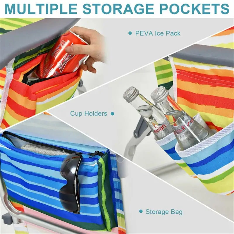 Adjustable Backrest Folding Beach Chair with Pillow