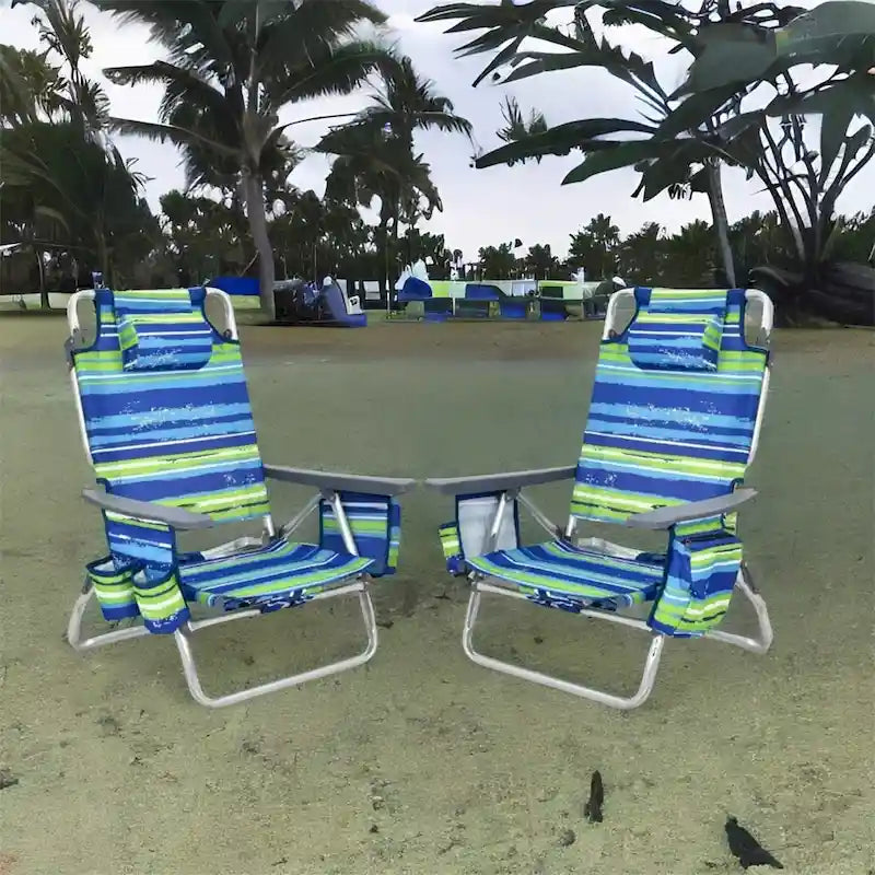 Adjustable Backrest Folding Beach Chair with Pillow