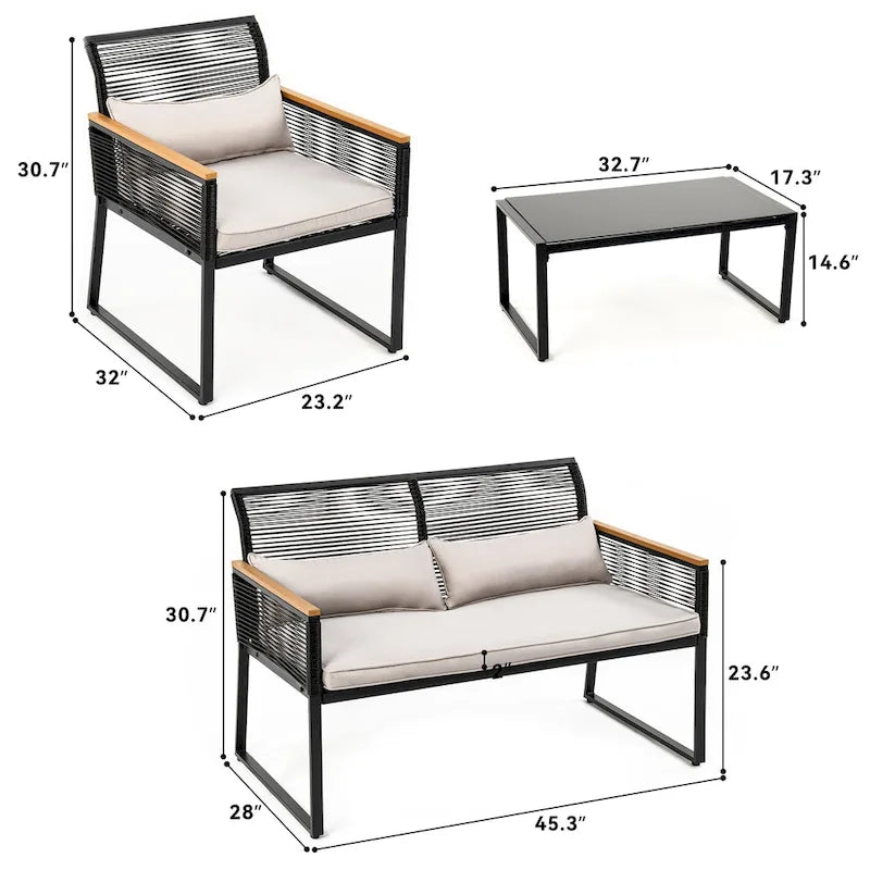 Outdoor 4-Piece Wicker Sectional Sofa Set with Cushions