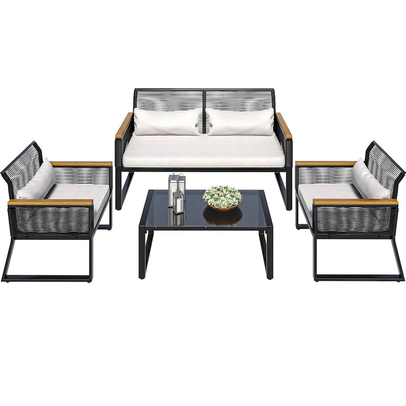 Outdoor 4-Piece Wicker Sectional Sofa Set with Cushions