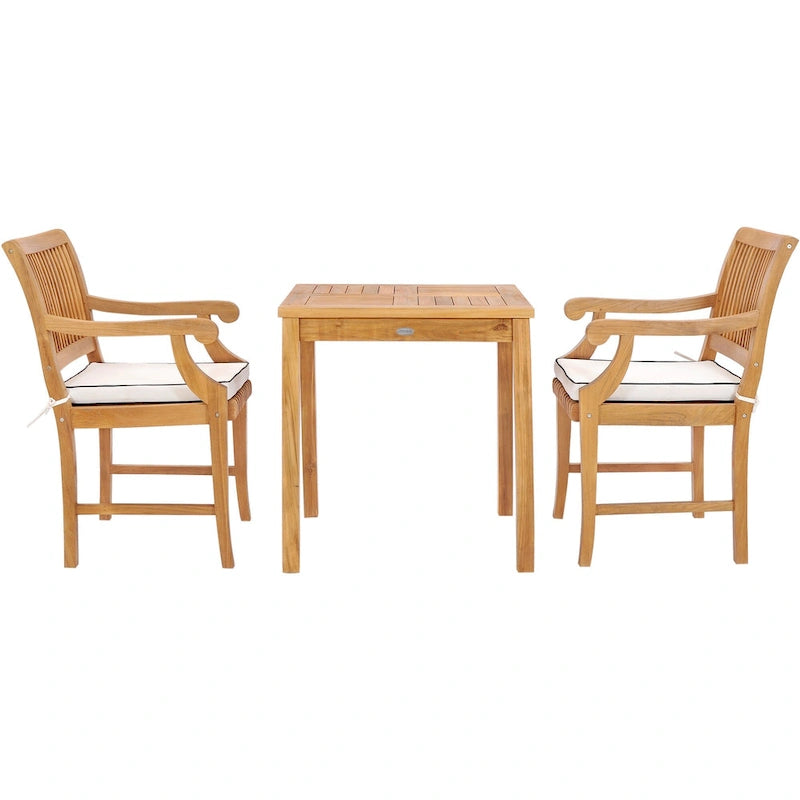 Chic Teak 3 Piece Teak Wood Florence Intimate Bistro Dining Set including 27  Square Table and 2 Arm Chairs