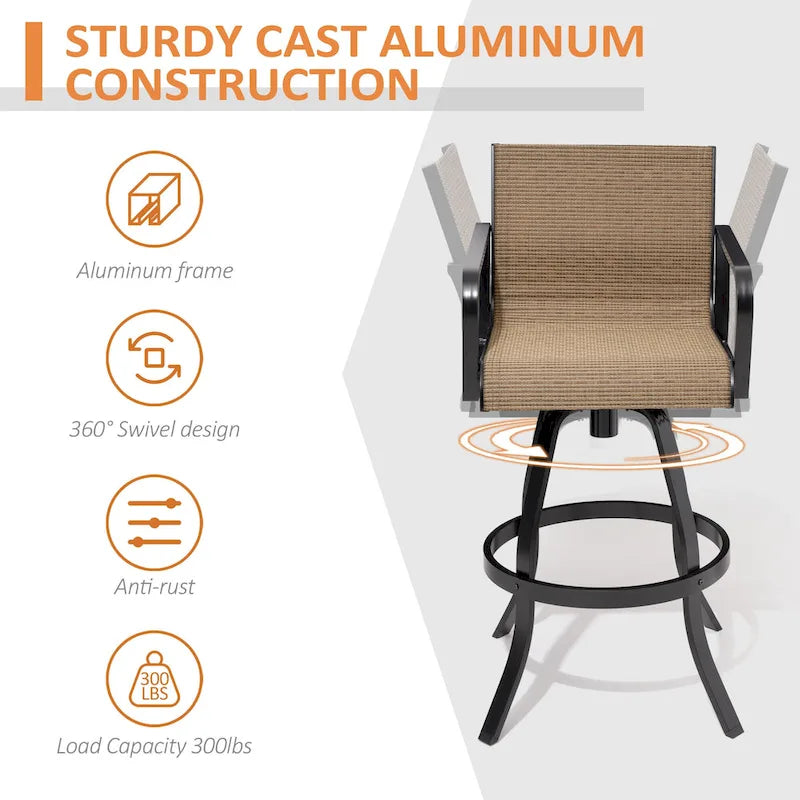 VredHom Outdoor Aluminum Swivel Bar Stools (Set of 2)