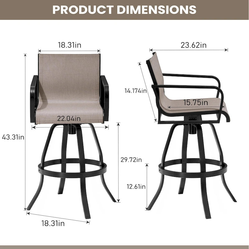 VredHom Outdoor Aluminum Swivel Bar Stools (Set of 2)