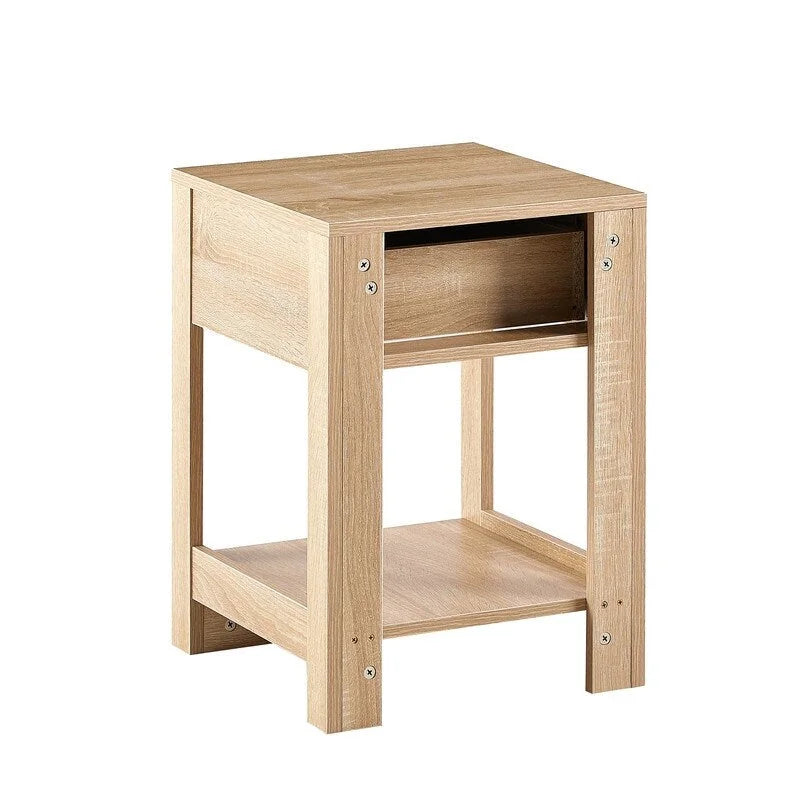 Square Rattan & MDF Nightstand with Storage Drawer – Rustic Brown / Black / Natural / White
