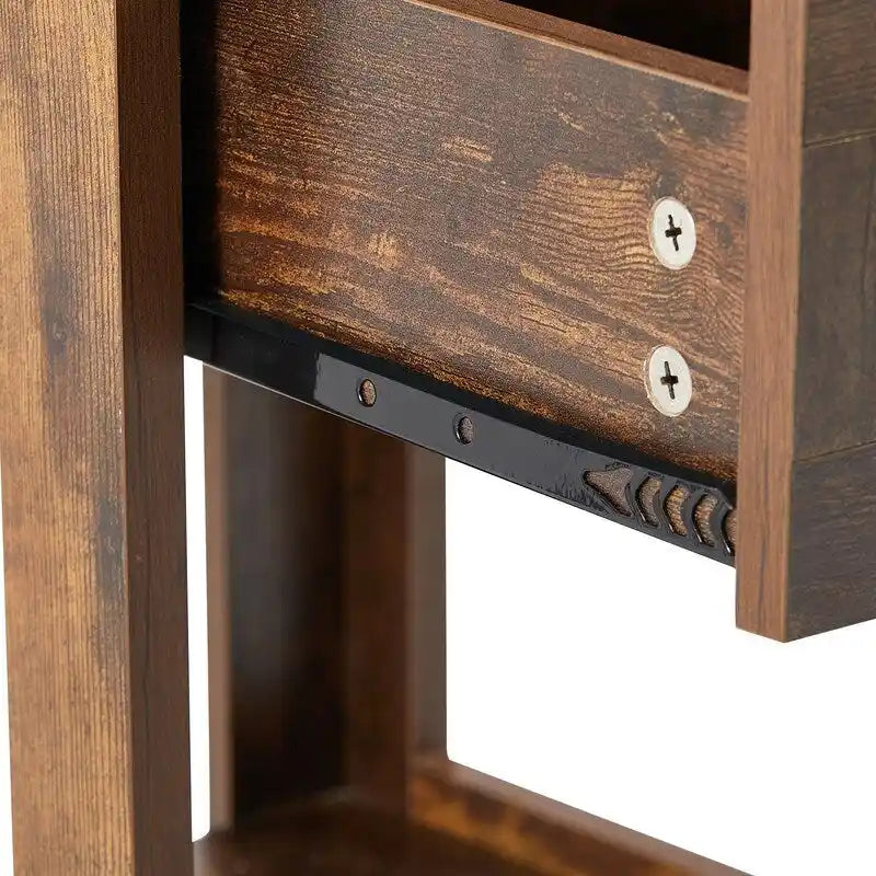 Square Rattan & MDF Nightstand with Storage Drawer – Rustic Brown / Black / Natural / White