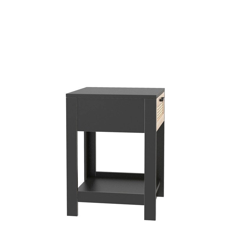 Square Rattan & MDF Nightstand with Storage Drawer – Rustic Brown / Black / Natural / White