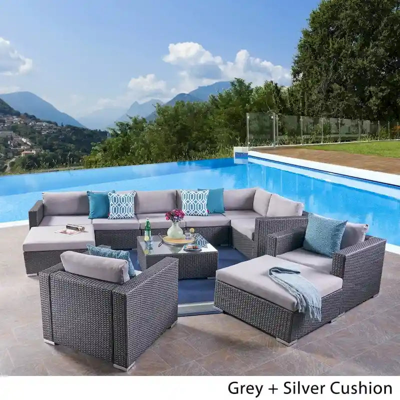Santa Rosa Outdoor 8 Seater Wicker Sectional Sofa Set by Christopher Knight Home