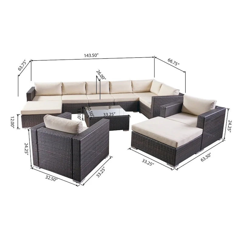Santa Rosa Outdoor 8 Seater Wicker Sectional Sofa Set by Christopher Knight Home