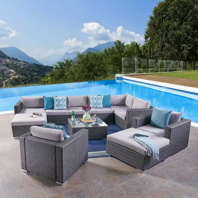 Santa Rosa Outdoor 8 Seater Wicker Sectional Sofa Set by Christopher Knight Home