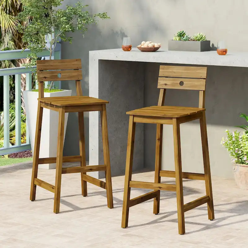 Ashlyn Outdoor Acacia Wood Stool (Set of 2) by Christopher Knight Home - 17.00  L x 20.25  W x 40.50  H