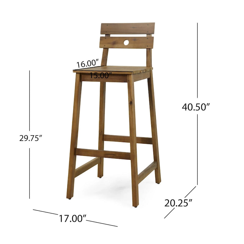 Ashlyn Outdoor Acacia Wood Stool (Set of 2) by Christopher Knight Home - 17.00  L x 20.25  W x 40.50  H