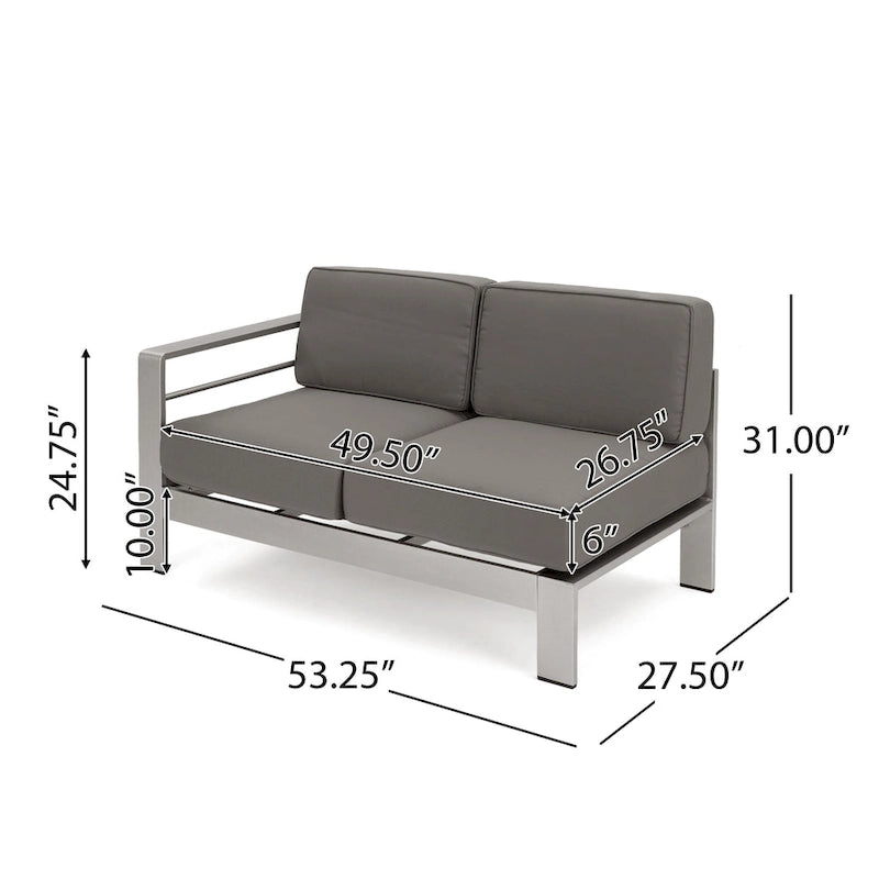 Cape Coral Outdoor Modern 9 Seater Aluminum U-Shaped Sofa Sectional Set with Ottoman by Christopher Knight Home