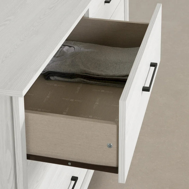 Farmhouse Style 6-Drawer Double Dresser – Rubbed Black / White Pine