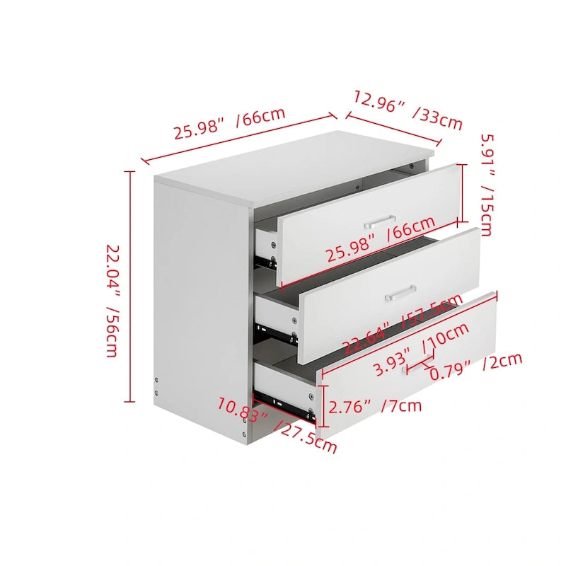 3-Drawer Particle Board Dresser Chest – White