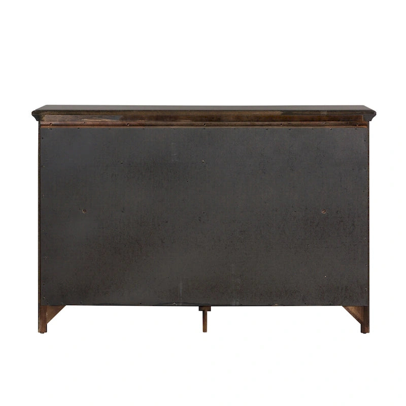 9-Drawer Rubberwood Dresser with Beveled Mirror – Tobacco / Dark Brown
