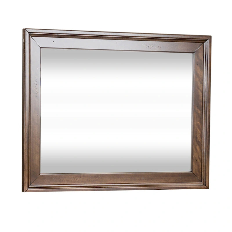 9-Drawer Rubberwood Dresser with Beveled Mirror – Tobacco / Dark Brown