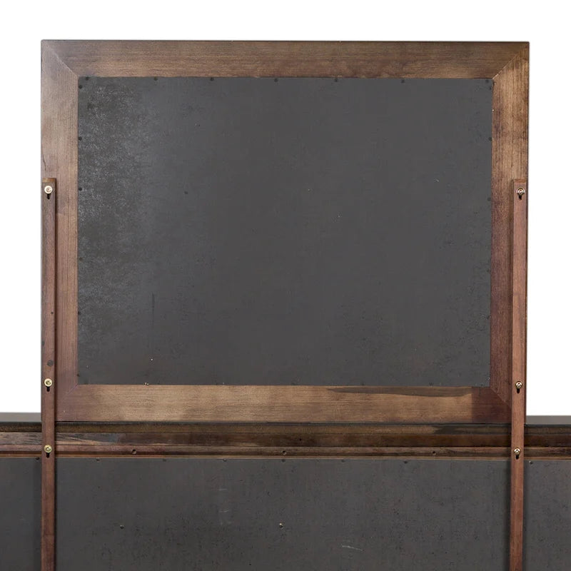 9-Drawer Rubberwood Dresser with Beveled Mirror – Tobacco / Dark Brown