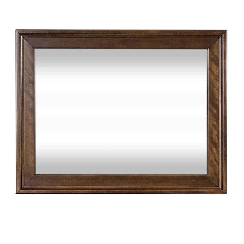 9-Drawer Rubberwood Dresser with Beveled Mirror – Tobacco / Dark Brown