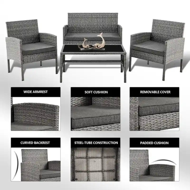 Outdoor Wicker Sectional Conversation Set (Set of 4) by Tappio - 40 W x 24.4 D x 30 H
