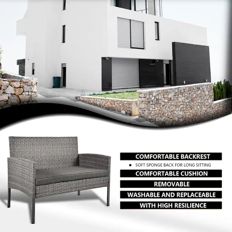 Outdoor Wicker Sectional Conversation Set (Set of 4) by Tappio - 40 W x 24.4 D x 30 H