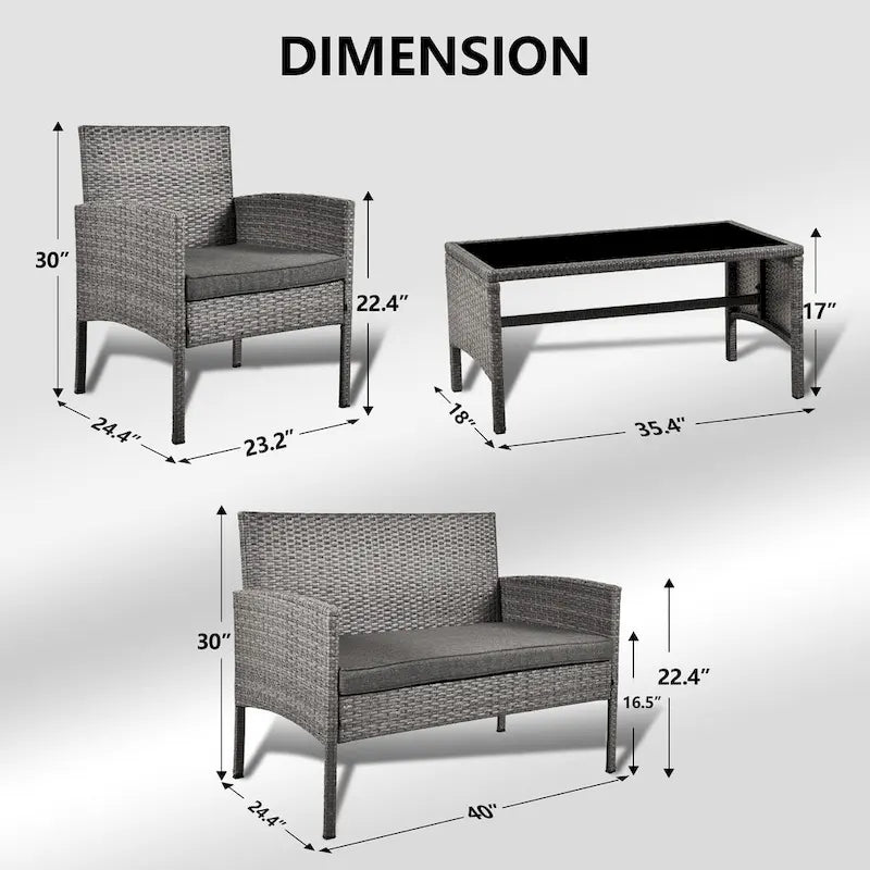 Outdoor Wicker Sectional Conversation Set (Set of 4) by Tappio - 40 W x 24.4 D x 30 H