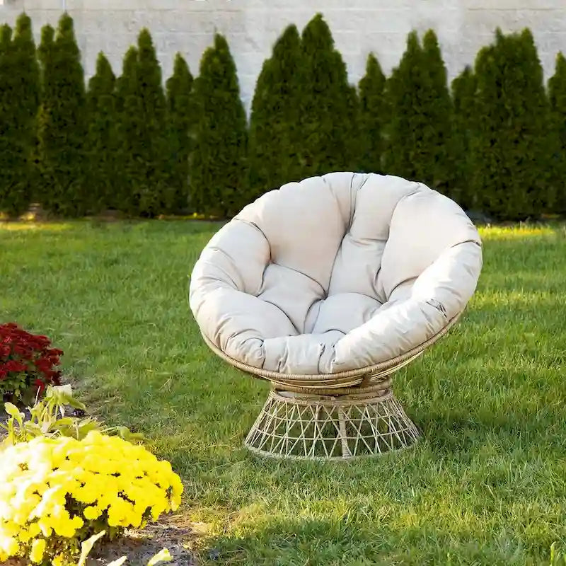 Milliard Papasan Chair with 360-degree Swivel (Wood and Tan)
