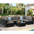 Outdoor Black Wicker 7-Piece Sofa Set with Gray Cushions