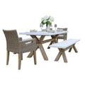 Cordelia 5-Piece Ivory Composite, Wheat Wicker and Eucalyptus Wash Rectangle Dining Set
