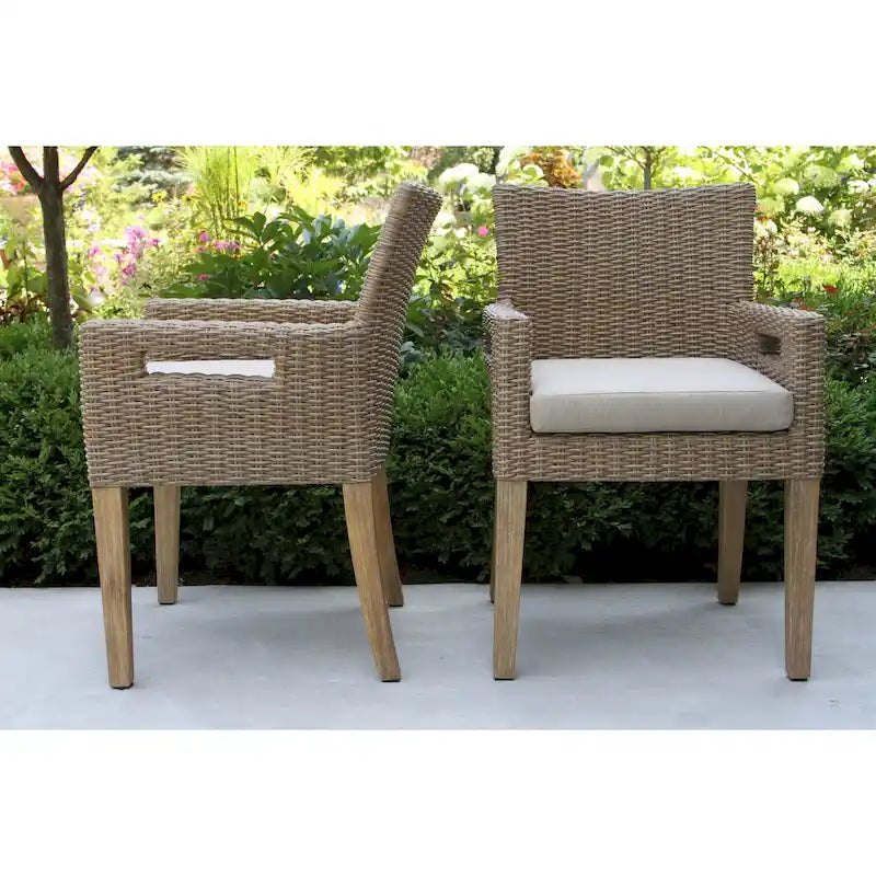Cordelia 5-Piece Ivory Composite, Wheat Wicker and Eucalyptus Wash Rectangle Dining Set