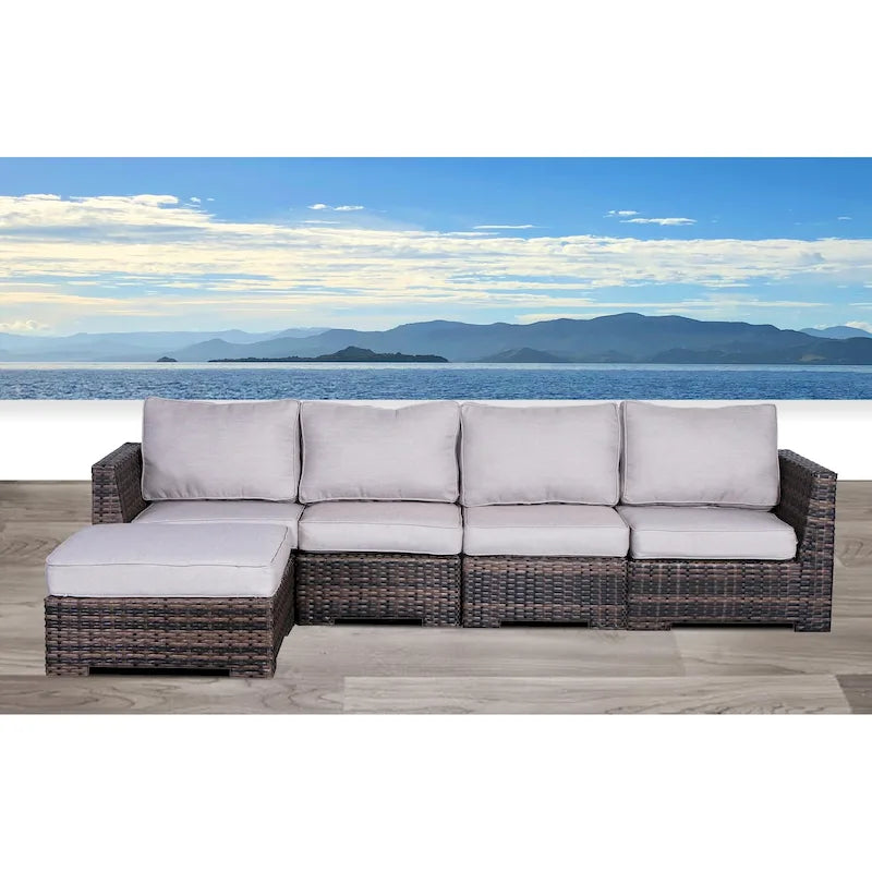 LSI 5 Piece Rattan Sectional Seating Group with Sunbrella Cushions